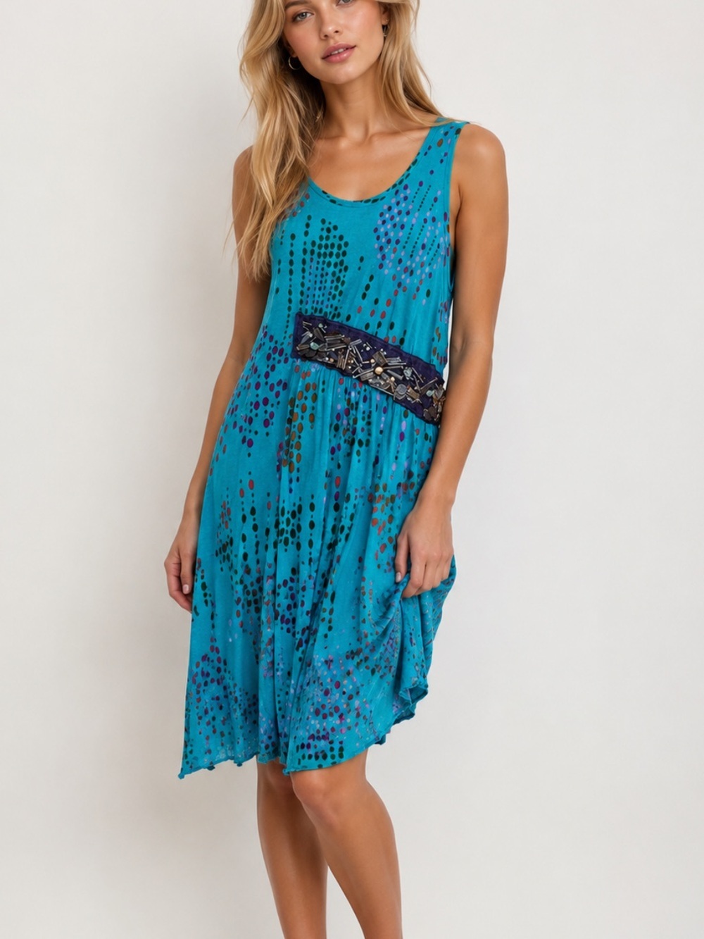 Missoni y2k Made in Italy Turquoise Beaded Sleeveless Viscose Dress 8705